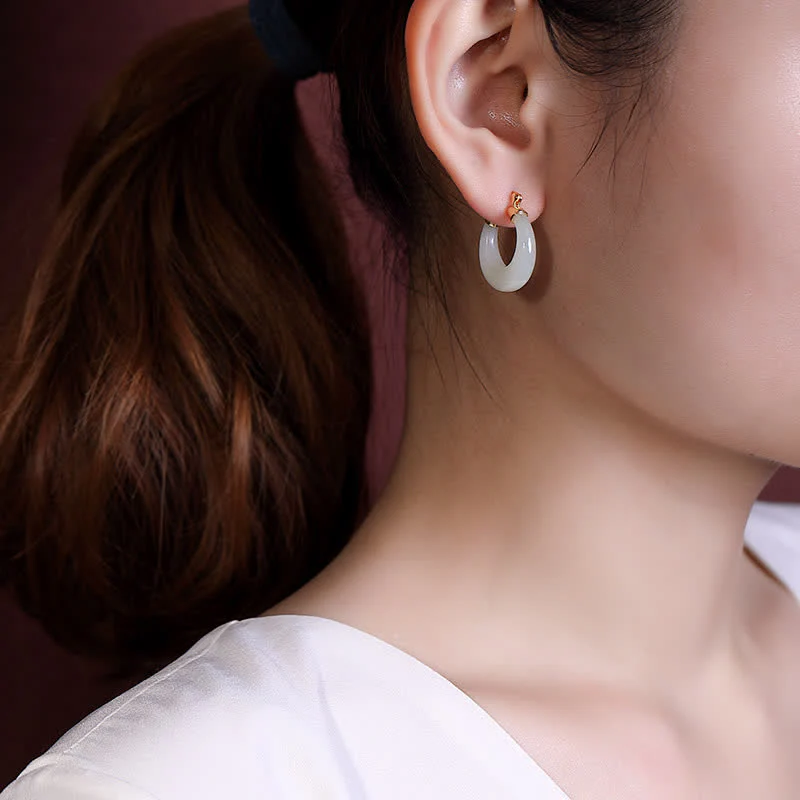 Orecchini pendenti Buddha Stones, giada rotonda, giada ciano, prosperità e fortuna - Image 4