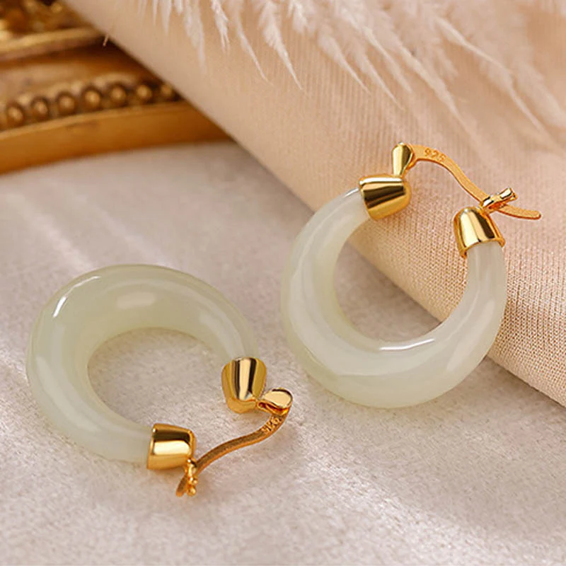 Orecchini pendenti Buddha Stones, giada rotonda, giada ciano, prosperità e fortuna - Image 5