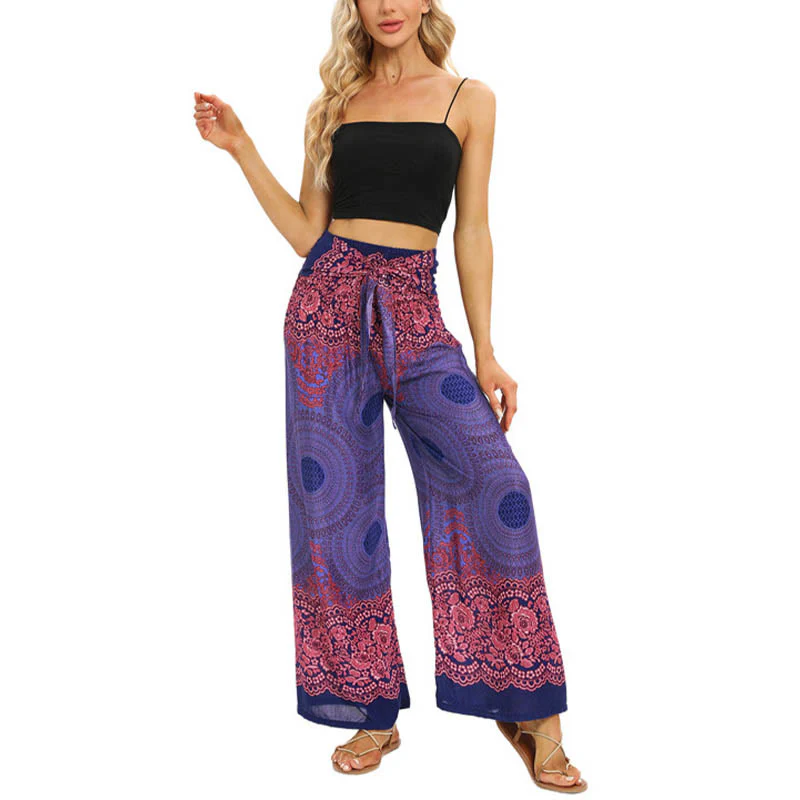 Pantaloni da yoga da donna con lacci e stampa floreale con bussola bohémien Buddha Stones - Image 13