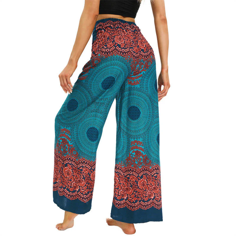 Pantaloni da yoga da donna con lacci e stampa floreale con bussola bohémien Buddha Stones - Image 3