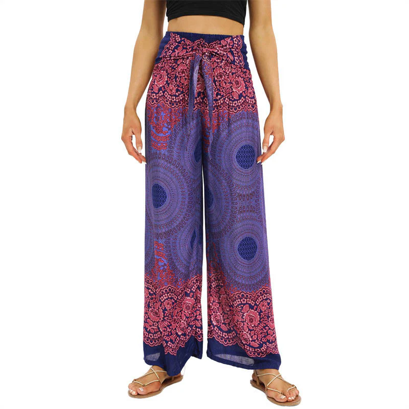 Pantaloni da yoga da donna con lacci e stampa floreale con bussola bohémien Buddha Stones - Image 8