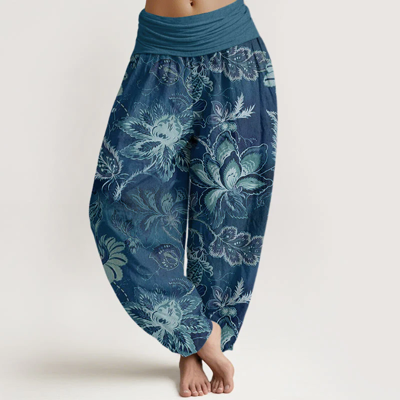 Pantaloni harem da donna con elastico in vita, in cotone, casual, con motivo floreale e foglie, motivo Buddha Stones - Image 5