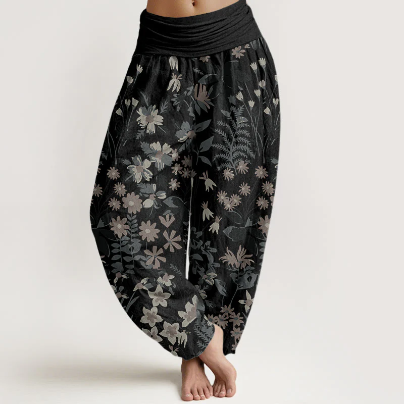 Pantaloni harem da donna con elastico in vita, in cotone, casual, con margherite, fiori e foglie, motivo Buddha Stones - Image 5