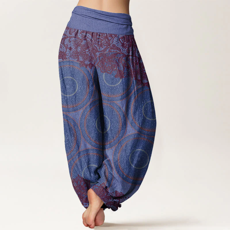 Pantaloni harem da donna con elastico in vita, in cotone, casual, con fiori e bussola, motivo Buddha Stones - Image 10