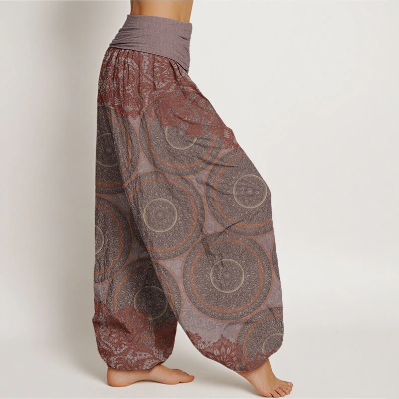 Pantaloni harem da donna con elastico in vita, in cotone, casual, con fiori e bussola, motivo Buddha Stones - Image 6