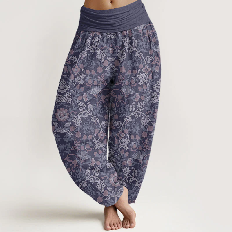 Pantaloni harem da donna con elastico in vita, in cotone, casual, motivo floreale e foglie di vite, motivo Buddha Stones - Image 8