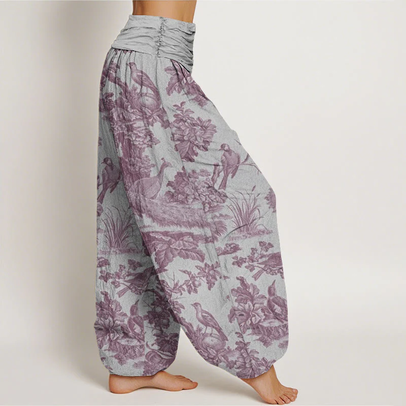 Pantaloni harem da donna con elastico in vita, motivo Buddha Stones Cotton Birds Trees Branches - Image 10