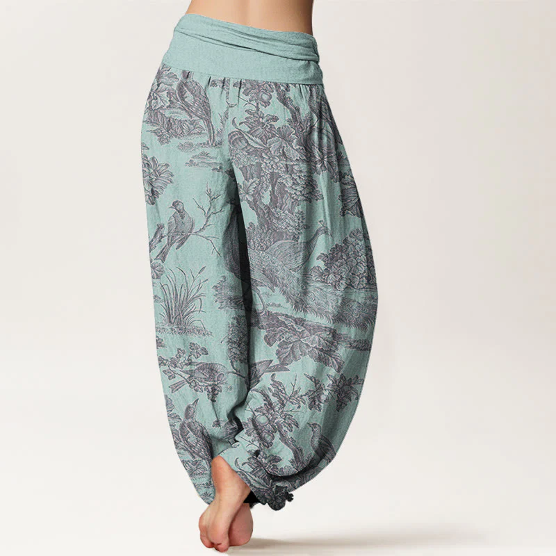 Pantaloni harem da donna con elastico in vita, motivo Buddha Stones Cotton Birds Trees Branches - Image 6