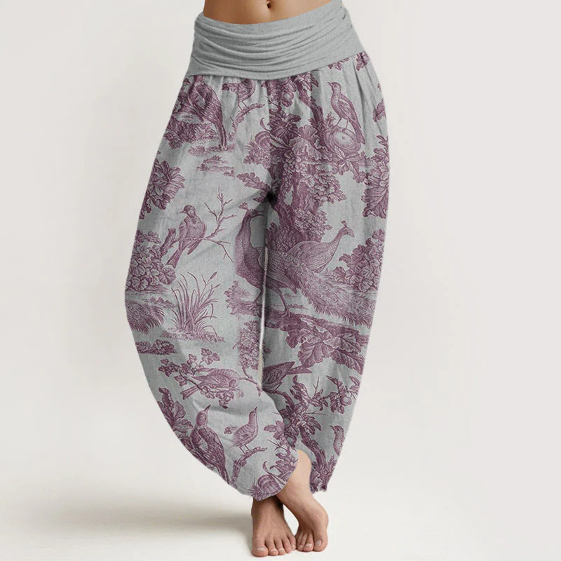 Pantaloni harem da donna con elastico in vita, motivo Buddha Stones Cotton Birds Trees Branches - Image 8