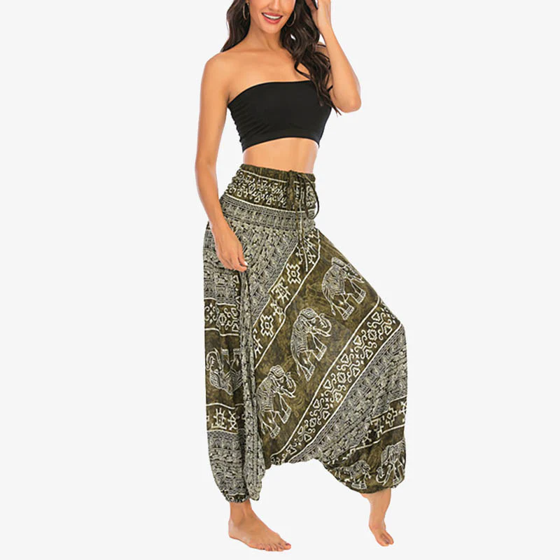 Pantaloni harem larghi e arricciati con motivo a elefante, tuta da yoga da donna, stile Buddha Stones, due stili - Image 12