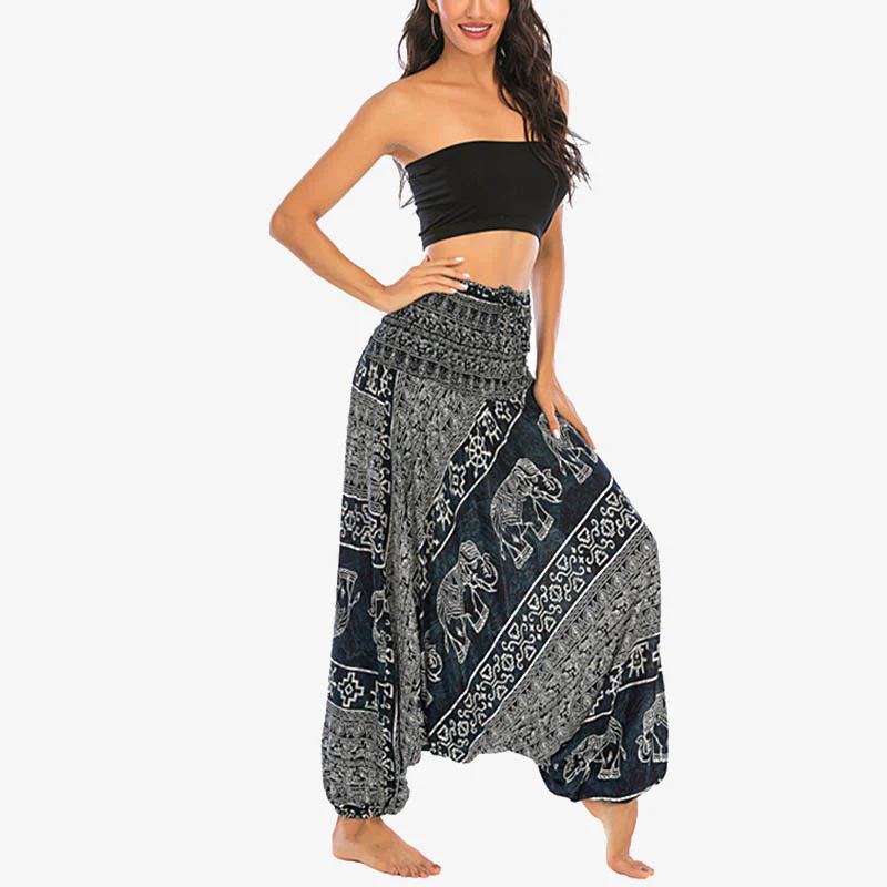 Pantaloni harem larghi e arricciati con motivo a elefante, tuta da yoga da donna, stile Buddha Stones, due stili - Image 24