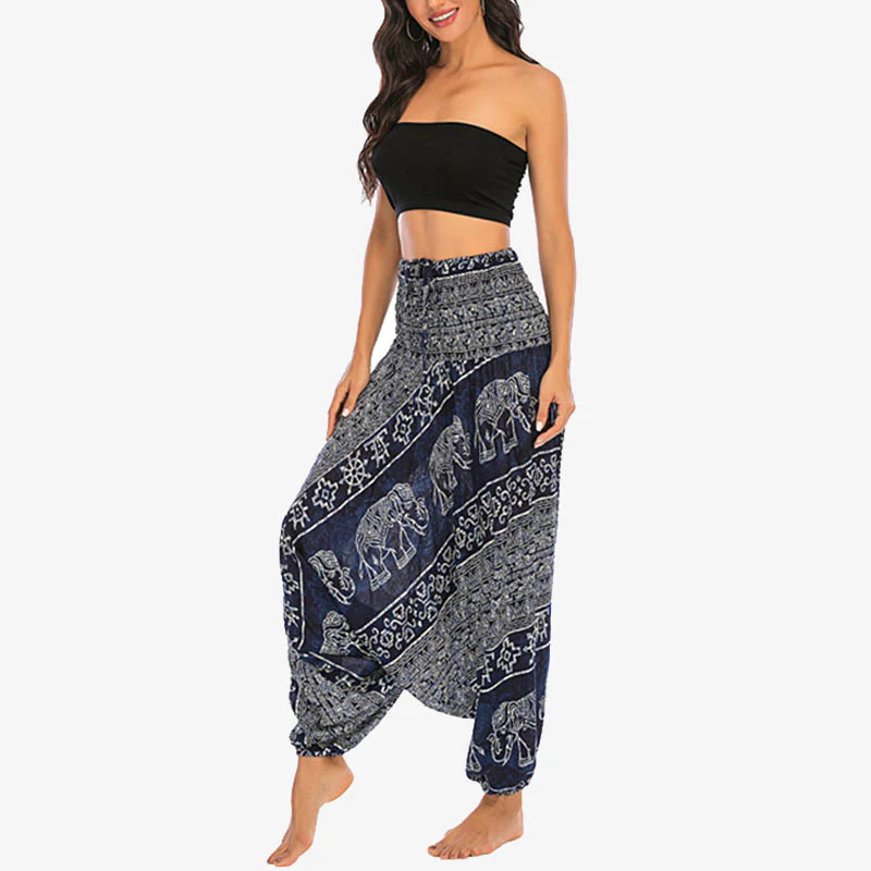 Pantaloni harem larghi e arricciati con motivo a elefante, tuta da yoga da donna, stile Buddha Stones, due stili - Image 38