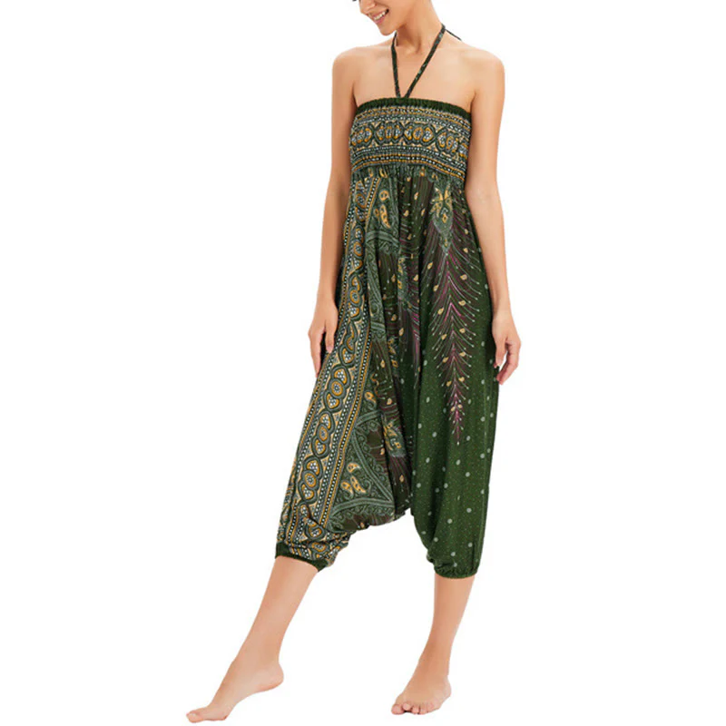 Pantaloni harem larghi e arricciati in piuma di pavone, pantaloni a vita alta, tuta, Buddha Stones Two Style - Image 18
