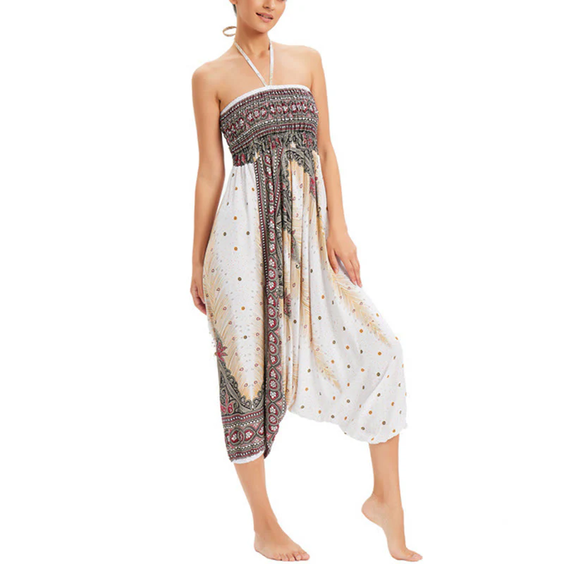 Pantaloni harem larghi e arricciati in piuma di pavone, pantaloni a vita alta, tuta, Buddha Stones Two Style - Image 5