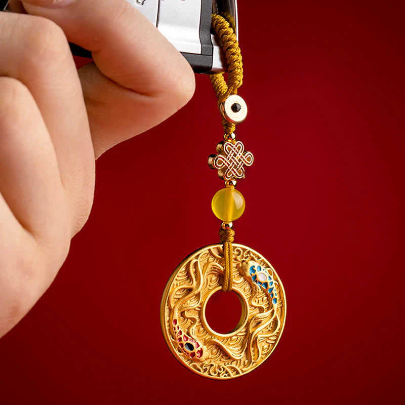 Portachiavi Buddha Stones Double Koi Fish Peace Buckle Wealth Luck - Image 11