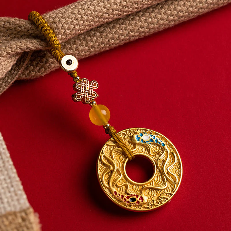 Portachiavi Buddha Stones Double Koi Fish Peace Buckle Wealth Luck - Image 3