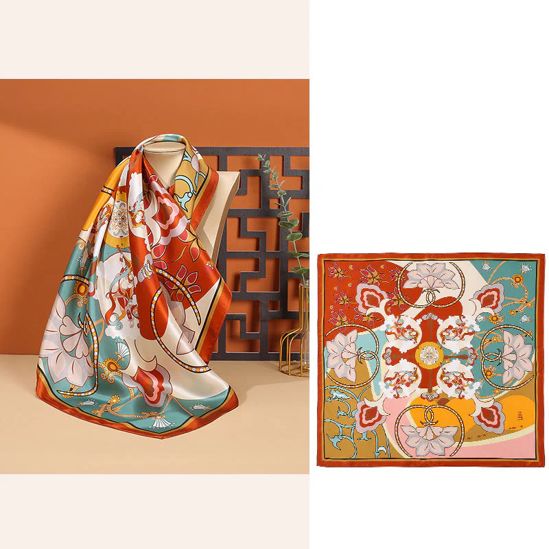 Sciarpa per capelli al collo in seta di gelso al 100%, motivo: Buddha Stones , scena pastorale, mongolfiera, fiori primaverili - Image 22