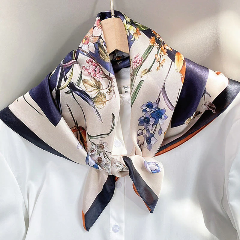 Sciarpa per capelli al collo in seta di gelso al 100%, motivo: Buddha Stones , scena pastorale, mongolfiera, fiori primaverili - Image 31